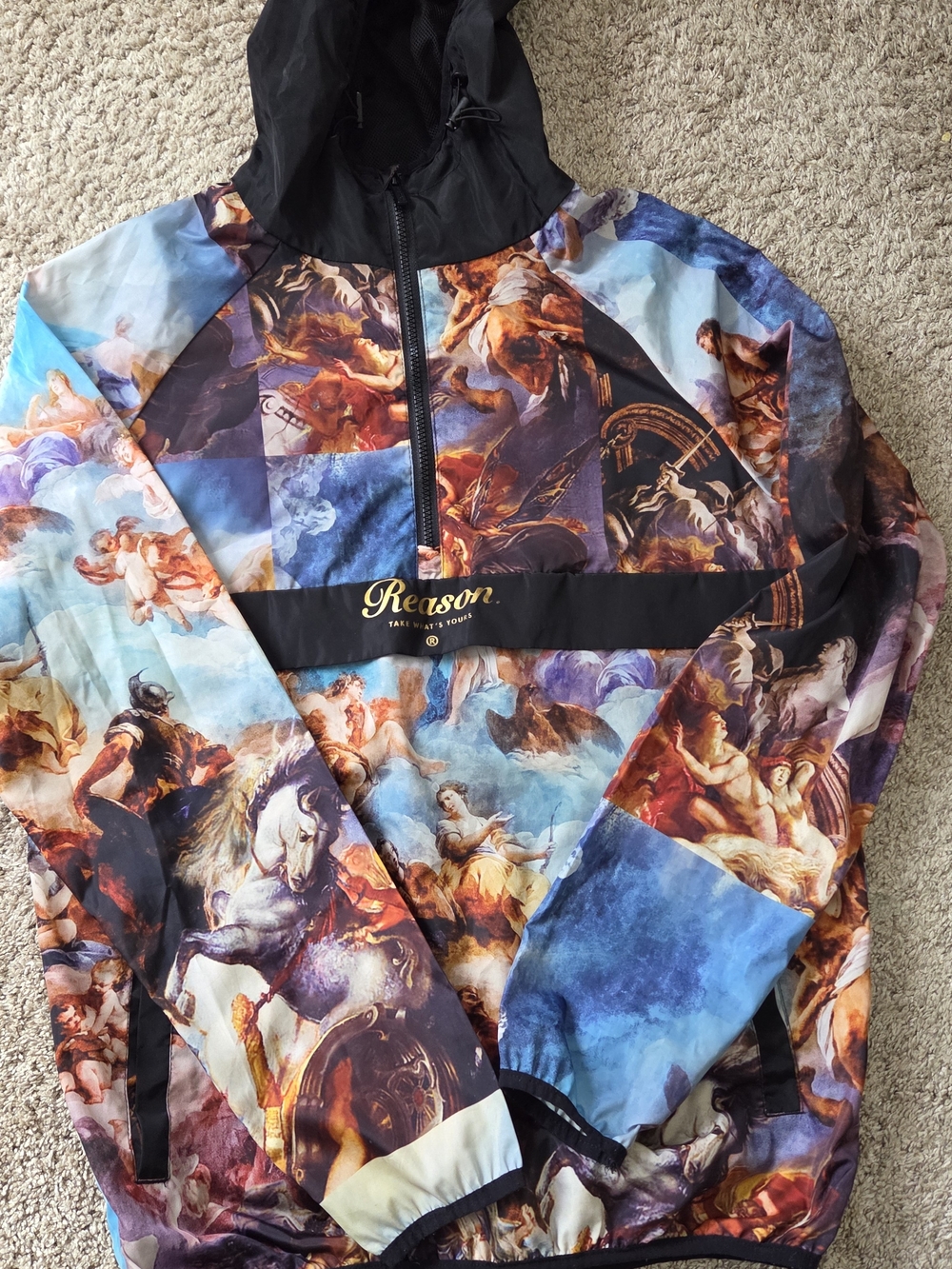 Reason Printed Windbreaker Jacket in Multicolor Renaissance Art